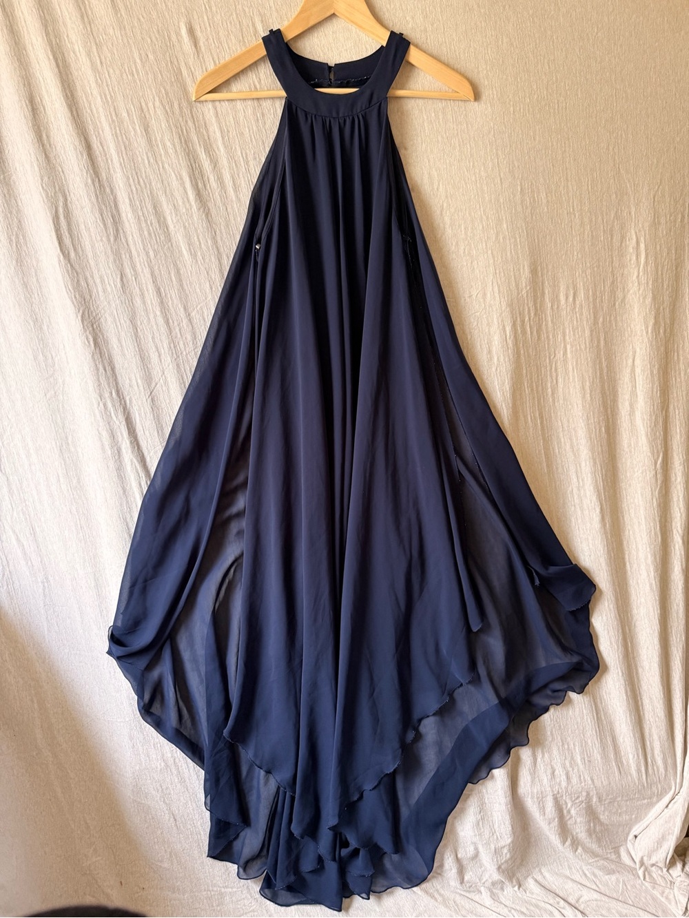 Bailey Blue Navy Flowing Handkerchief Hem Dress
